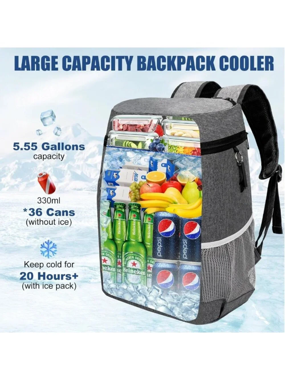Insulated Backpack Cooler, Leakproof Soft Cooler for Camping & Hiking Adventures